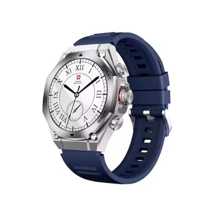 Swiss Military Smart Watch with Silver Frame & Blue Silicon Strap | SM-WCH-DOM6-SILF-BLUSS