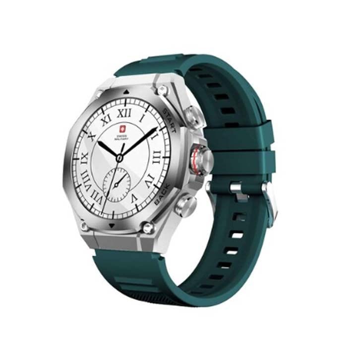 Swiss Military Smart Watch with Silver Frame & Green Silicon Strap | SM-WCH-DOM6-SILF-GRNSS