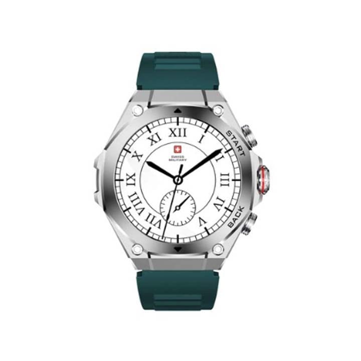 Swiss Military Smart Watch with Silver Frame & Green Silicon Strap | SM-WCH-DOM6-SILF-GRNSS