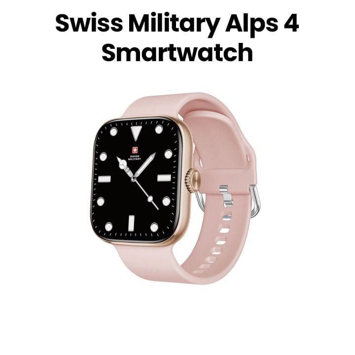 سويس ميليتاري ساعة ذكية بإطار روزغولد وسوار سيليكون وردي SM-WCH-ALPS4-RGLDF-PNKSS