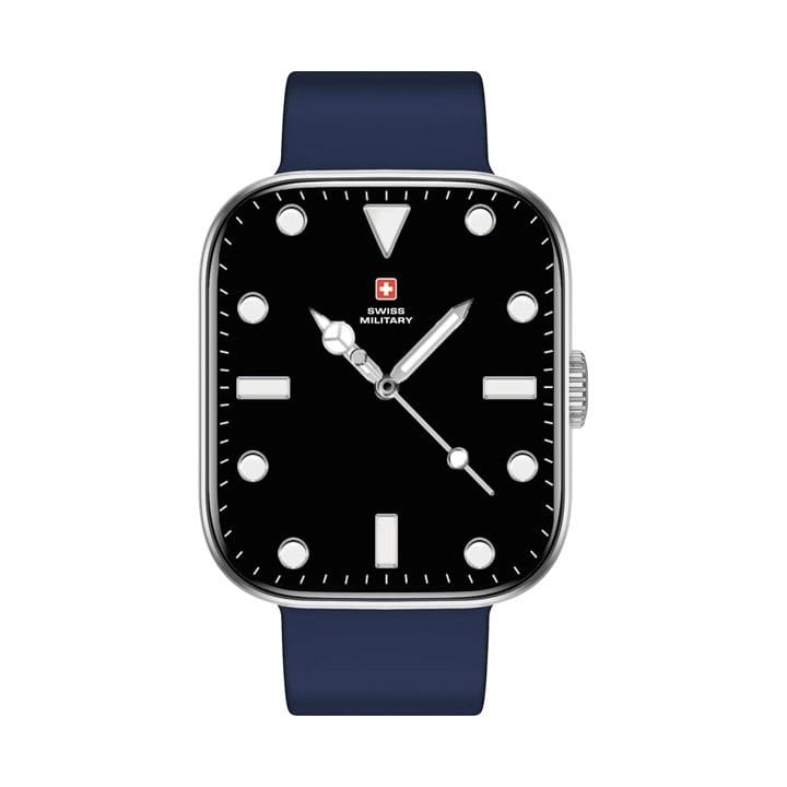 سويس ميليتاري ساعة ذكية بإطار فضي وسوار سيليكون أزرق SM-WCH-ALPS4-SILF-BLUSS