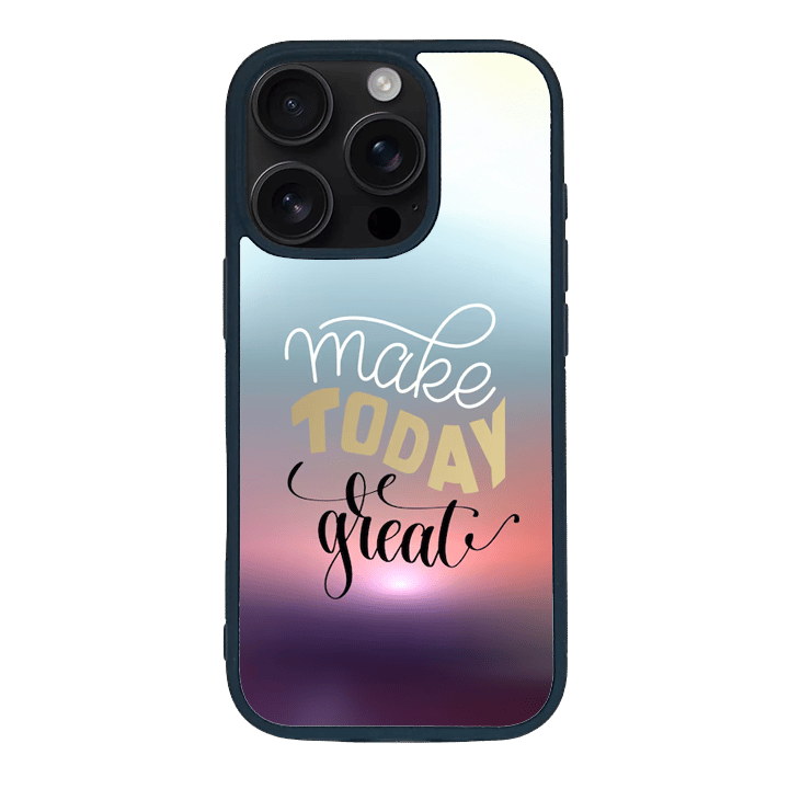 iPhone 16 Pro Max Black Case  Printed With Positive Quote Poster Sunset Blurred Background