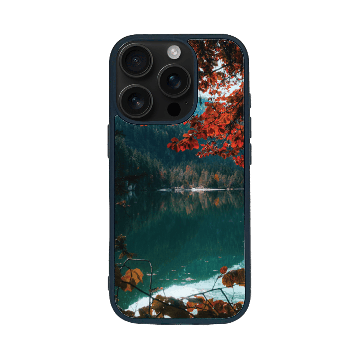 iPhone 16 Pro Black Case Printed With Brown Green Trees Beside River Daytime