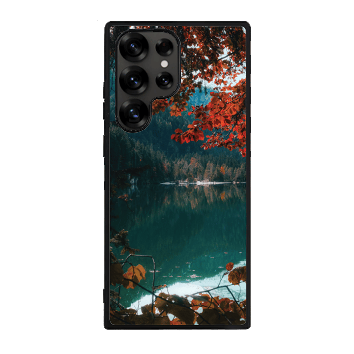 Samsung S25 Ultra Black Case Printed With Brown Green Trees Beside River Daytime