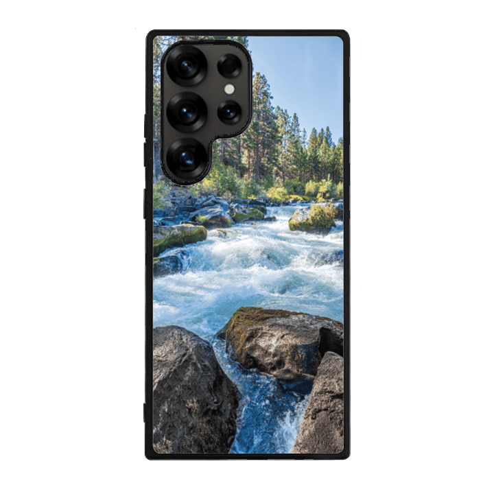 Samsung S25 Ultra Black Case  Printed With River Surrounded With Flowers Autumn Daytime