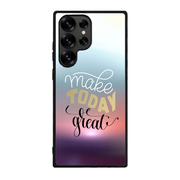 Samsung S25 Ultra Black Case  Printed With Positive Quote Poster Sunset Blurred Background