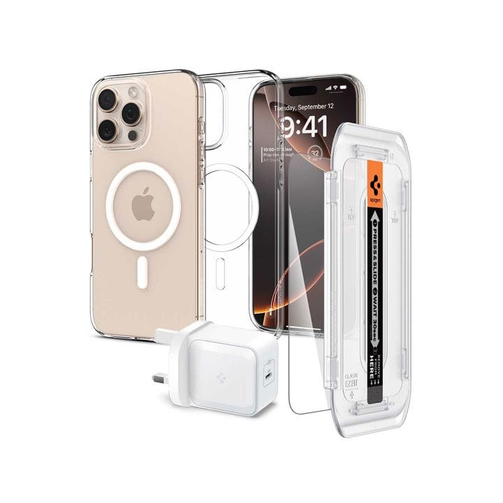 Spigen iPhone 16 Pro Bundle  Case, Screen Protector & Type-C Charger | Clear