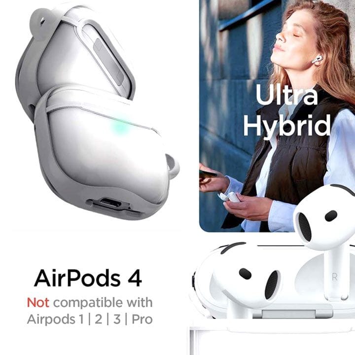 Spigen Apple AirPods 4 Ultra Hybrid Case Carabiner & Drop Protection | Clear