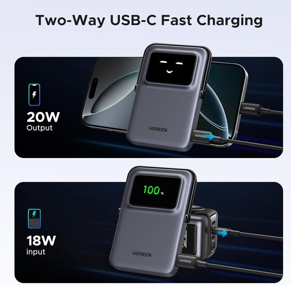 UGREEN 5,000mAh Mini Magnetic Robot Wireless 20W Power Bank | Purple Grey | UG-PB-MSAFE-PB571-5000C-GRY