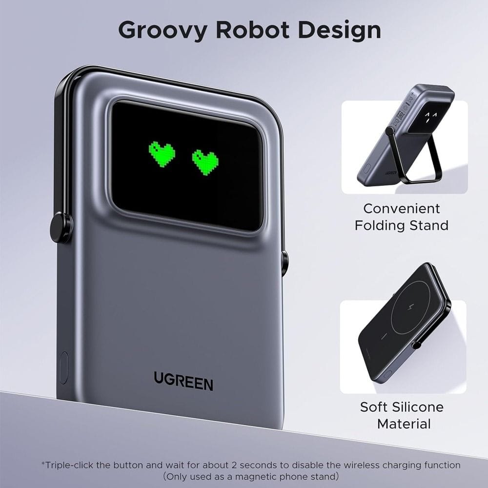UGREEN 5,000mAh Mini Magnetic Robot Wireless 20W Power Bank | Purple Grey | UG-PB-MSAFE-PB571-5000C-GRY