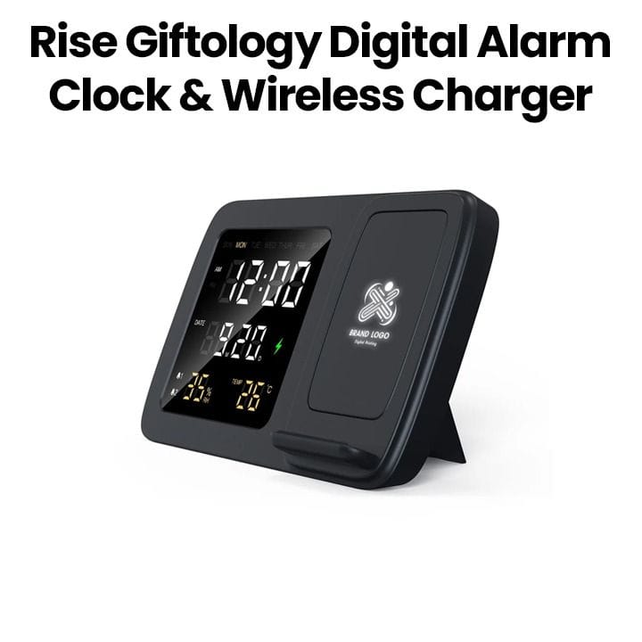 Rise Giftology Digital Alarm Clock & Wireless Charger | Black | ITWC1237