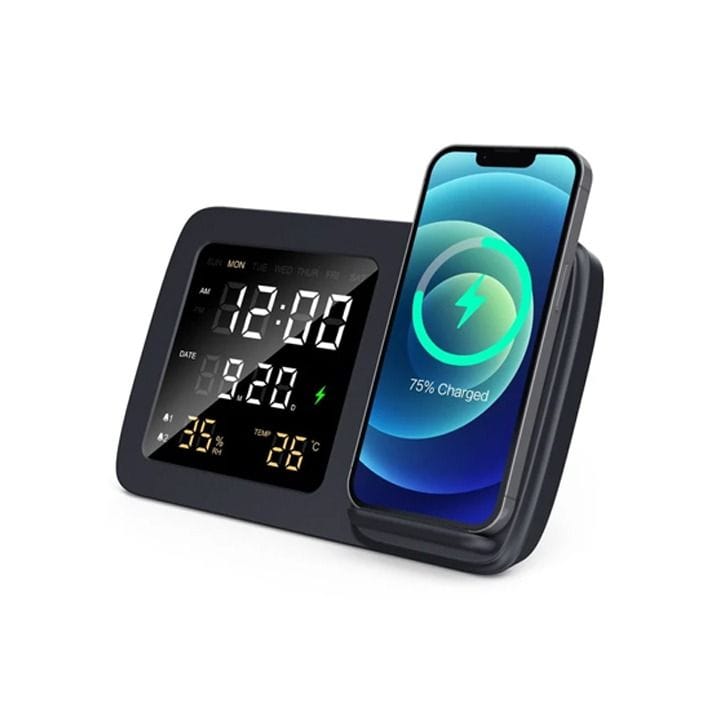 Rise Giftology Digital Alarm Clock & Wireless Charger | Black | ITWC1237