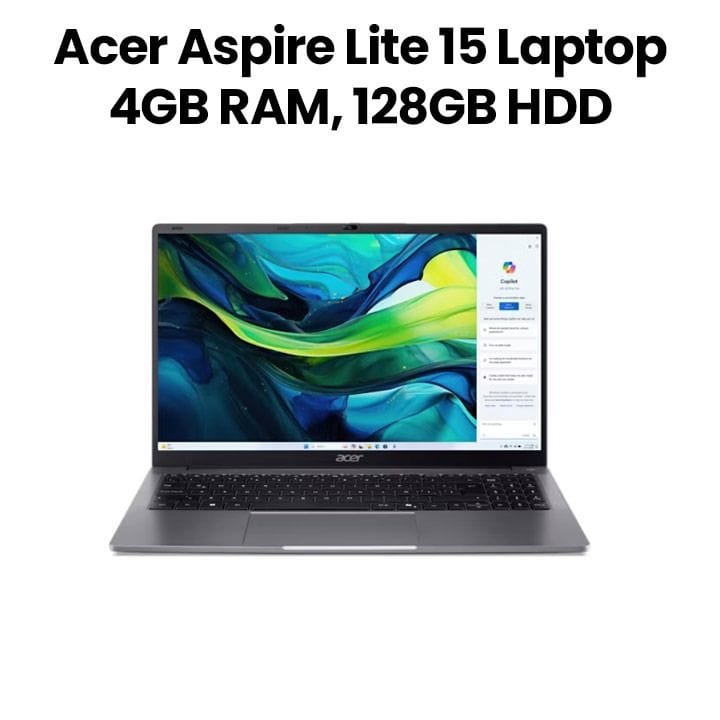 Acer Aspire Lite 15.6" Laptop Intel Celeron N4500 4GB RAM 128GB SSD Win 11 | Steel Grey | NX.J9UEM.001