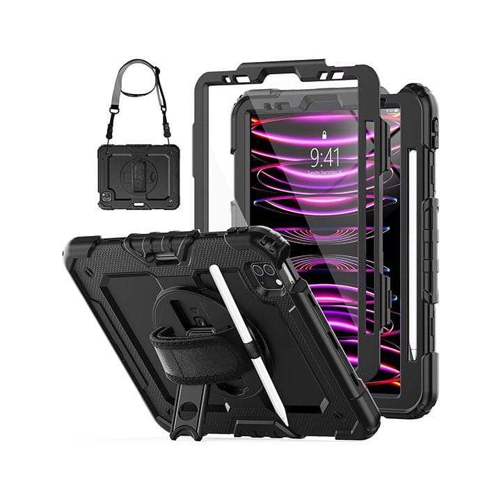 Seymcy iPad Pro 11" Shockproof Case Full-Body with Rotating Stand & Pencil Holder | Black | B0BKL9NLK2