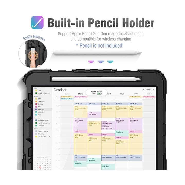 Seymcy iPad Pro 11" Shockproof Case Full-Body with Rotating Stand & Pencil Holder | Black | B0BKL9NLK2