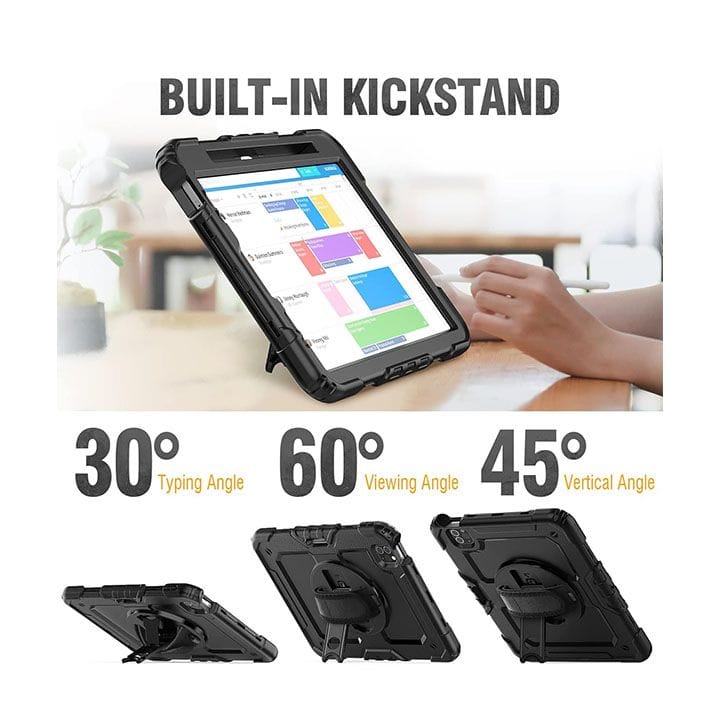 Seymcy iPad Pro 11" Shockproof Case Full-Body with Rotating Stand & Pencil Holder | Black | B0BKL9NLK2