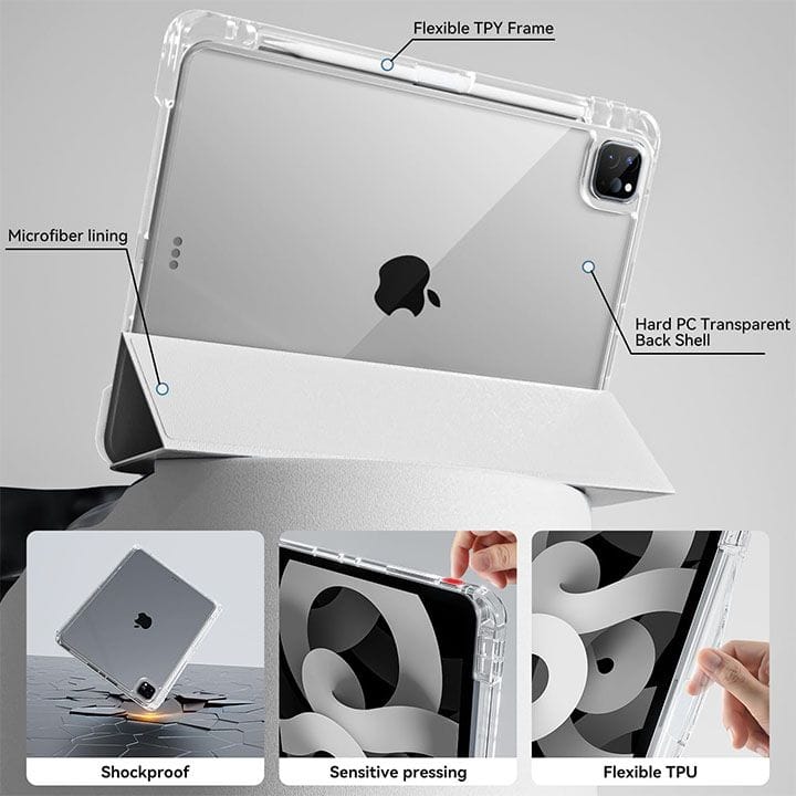 JKSML iPad Air 13" (M3/M2, 2025/2024) & iPad Pro 12.9" Case with Pencil Holder | Grey | B0F8NGJGKQ