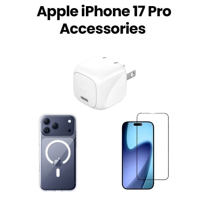 Belkin iPhone 17 Pro Accessories Bundle MegSafe Clear Case + Glass Screen Protector + 30W USB-C Wall Charger | Transparent