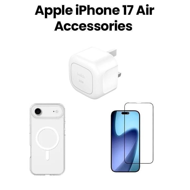 حزمة إكسسوارات بيليكن لآيفون 17 إير تشمل غطاء شفاف MegSafe + واقي شاشة زجاجي + شاحن حائطي USB-C بقوة 30 واط | شفاف