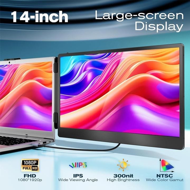 TeamGee S1 14" Laptop Screen Extender FHD 1080p IPS Portable Monitor | Black