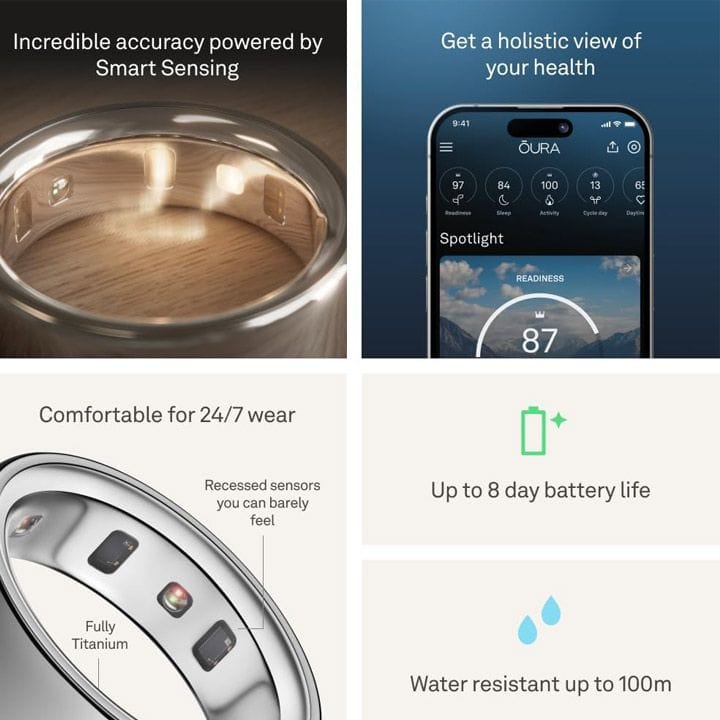 Oura Ring 4 Smart Ring Health & Activity Tracker Size 8 | Silver | JZ90-54217-08