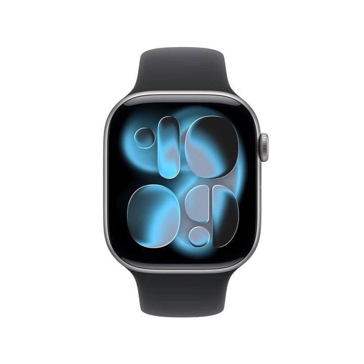ساعة آبل سيريس 11 GPS مقاس 42 مم علبة ألمنيوم رمادي فضائي مع سوار رياضي أسود S/M | MEQW4AF/A