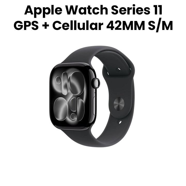 Apple Watch Series 11 GPS + Cellular 42mm Jet Black Aluminium Case with Black Sport Band S/M | MF834AF/A
