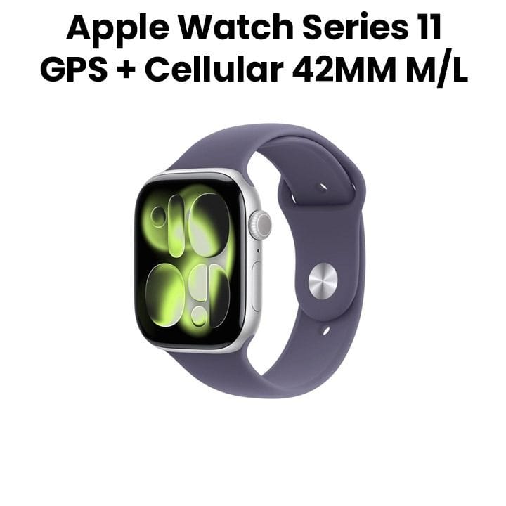 Apple Watch Series 11 GPS + Cellular 42mm Silver Aluminium Case with Purple Fog Sport Band M/L | MF8J4AF/A