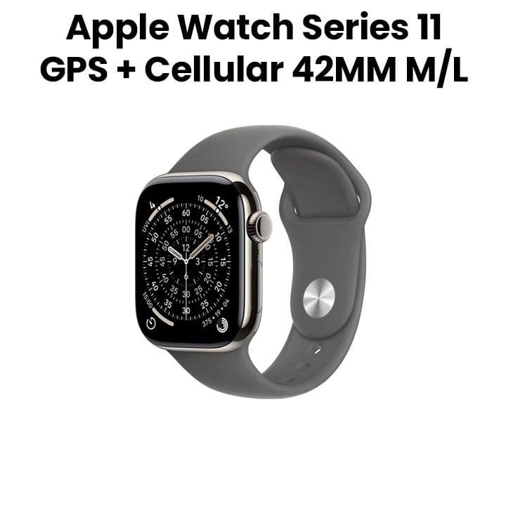 Apple Watch Series 11 GPS + Cellular 42mm Natural Titanium Case with Stone Grey Sport Band M/L | MF8N4AF/A