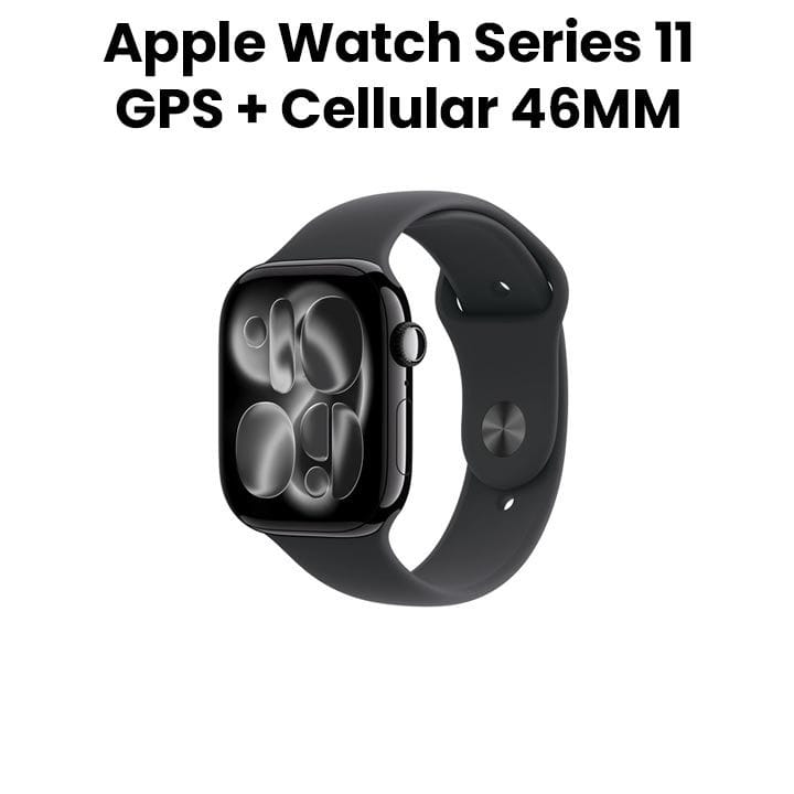Apple Watch Series 11 GPS + Cellular 46mm Jet Black Aluminium Case with Black Sport Band S/M | MFC24AF/A