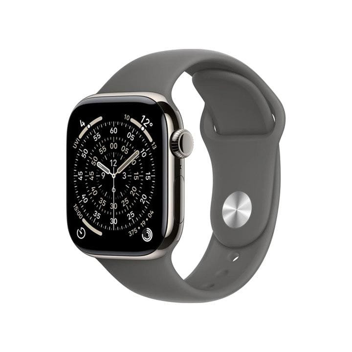 Apple Watch Series 11 GPS + Cellular S/M 46mm, Always On Retina Display, All Day Battery Life - Natural Titanium Case With Stone Gray Sport Band - MFCW4AF/A