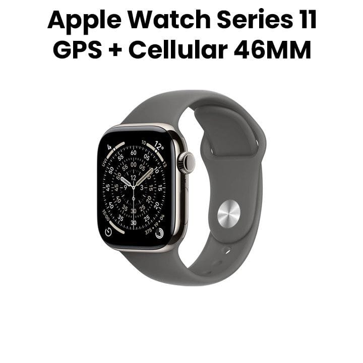 Apple Watch Series 11 GPS + Cellular M/L 46mm, Always On Retina Display, All Day Battery Life - Natural Titanium Case With Stone Gray Sport Band - MFCX4AF/A