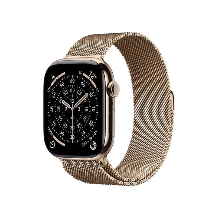 Apple Watch Series 11 GPS + Cellular S/M 46mm, Always On Retina Display, All Day Battery Life - Gold Titanium Case With Gold Milanese Loop - MFD74AF/A