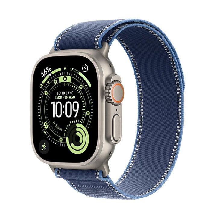 Apple Watch Ultra 3 GPS + Cellular 49mm Natural Titanium Case with Blue/Bright Blue Trail Loop S/M | MEWR4AF/A
