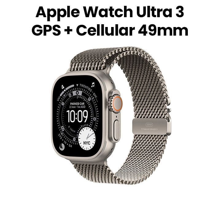 Apple Watch Ultra 3 GPS + Cellular 49mm Natural Titanium Case with Natural Titanium Milanese Loop Medium | MEWY4AF/A