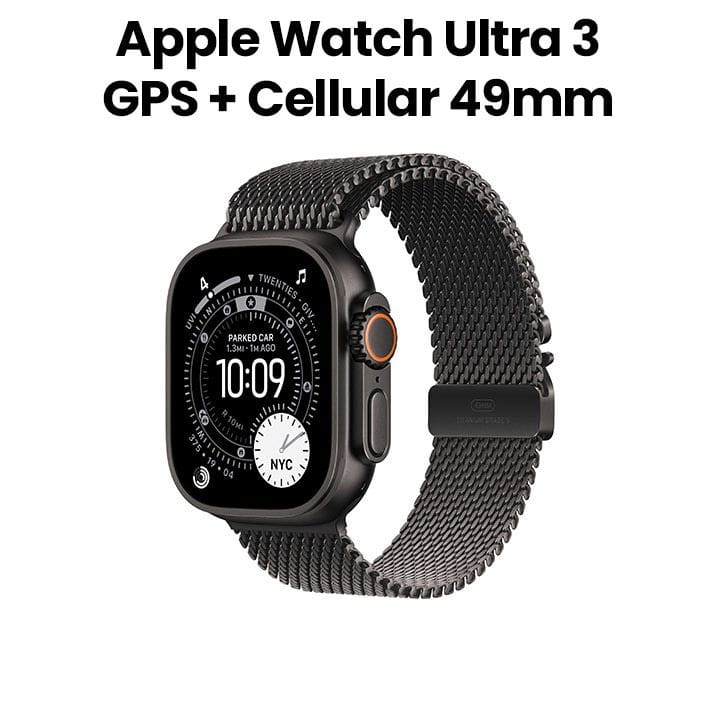 Apple Watch Ultra 3 GPS + Cellular 49mm Black Titanium Case with Black Titanium Milanese Loop Medium | MF1Q4AF/A