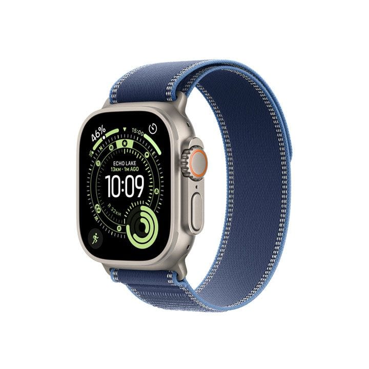 Apple Watch Trail Loop M/L 49mm, Ultra-Thin And Lightweight, Comfortable Fit - Natural Titanium Finish With Blue/Bright Blue Trail Loop - MFT74ZM/A