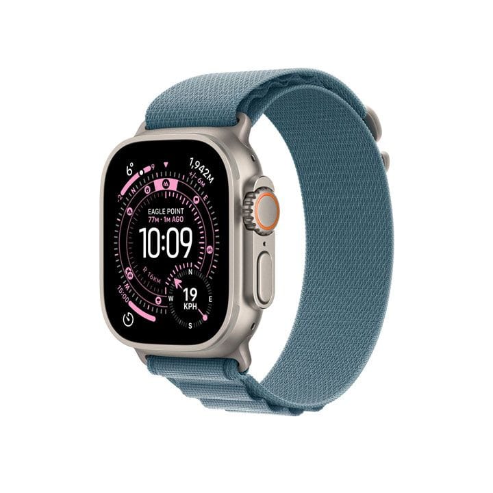Apple Watch Alpine Loop Large 49mm, Smooth Finish Design, G-Hook Closure - Natural Titanium Finish With Light Blue Alpine Loop - MFTK4ZM/A