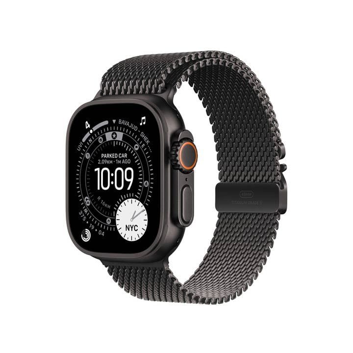Apple Titanium Milanese Loop Large 49mm, Parachute-Style Buckle, Woven Mesh Design, Perfect For All-Day Wear - Black - MGHU4ZM/A