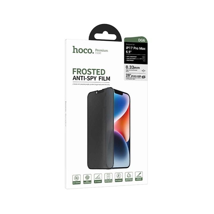HOCO Signal Frosted Anti-Spy Film for iPhone 17 Pro – Black | DG6