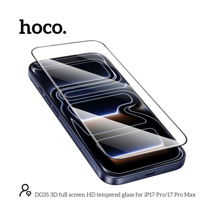 HOCO 3D Full Screen HD Tempered Glass for iPhone 17 Pro Max – Transparent | DG35