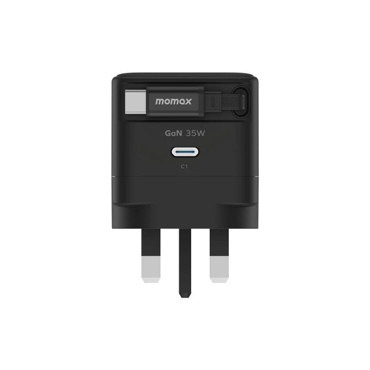 مومّاكس شاحن GaN 1-Charge بقدرة 35 واط بمنفذ واحد وكابل USB-C مدمج – أسود | UM72UKD