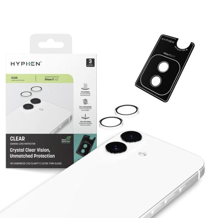 هايفن واقي عدسة الكاميرا لآيفون 17 مع لوحة تركيب ذاتي – شفاف | HLP-CL176729