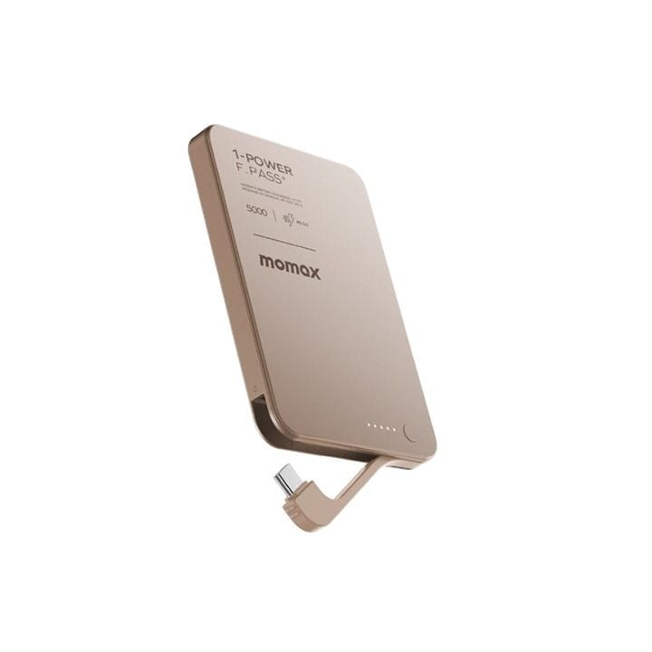 مومّاكس بنك طاقة 1-Power F.Pass+ بسعة 5000 مللي أمبير مع كابل مدمج – لون تيتانيوم صحراوي | IP157L2