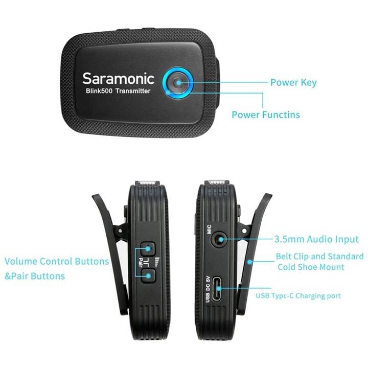 Saramonic Blink500 B5 2.4GHz Ultracompact Wireless Lavalier Microphone System with USB-C Receiver for Android Devices | Black