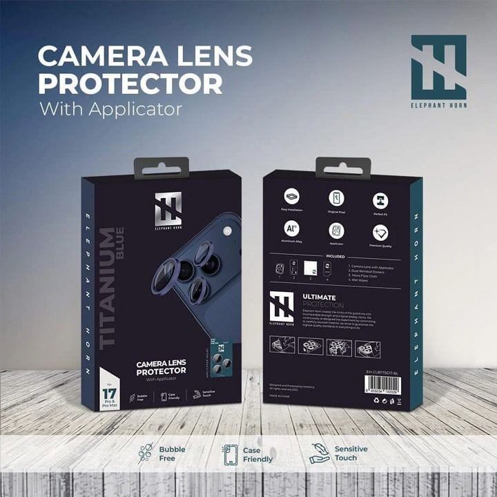 Elephant Horn Camera Lens Protector with Applicator iPhone 17 Pro/Pro Max Blue | EH-CLRTTSG17-BL