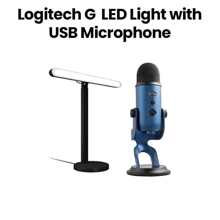 Logitech G Litra Beam LED Gaming Key Light Non-RGB + Blue Yeti USB Gaming Microphone Bundle Blue