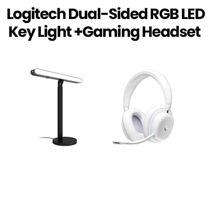 Logitech G Litra Beam LX Dual-Sided RGB LED Streaming Light + Wireless Gaming Headset Bundle White