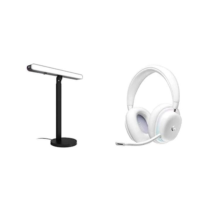 Logitech G Litra Beam LX Dual-Sided RGB LED Streaming Light + Wireless Gaming Headset Bundle White