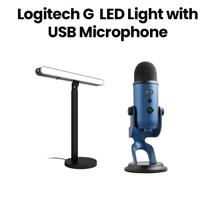 لوجيتك جي إضاءة ليترا بيم إل إكس مزدوجة الجوانب بدون RGB لبث المحتوى مع مايكروفون بلو ييتي يو إس بي للألعاب لون أزرق